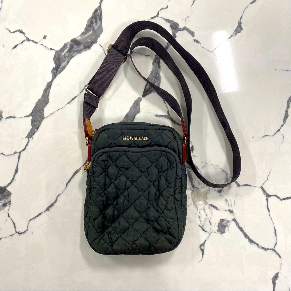 MZ Wallace Metro Quilted Crossbody Mini Phone CC Bag Black